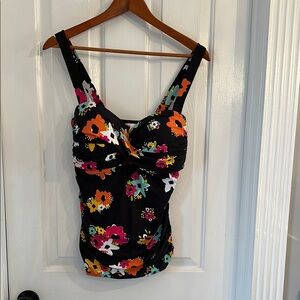 EUC Anne Cole Floral Black Swimsuit Top 16W
